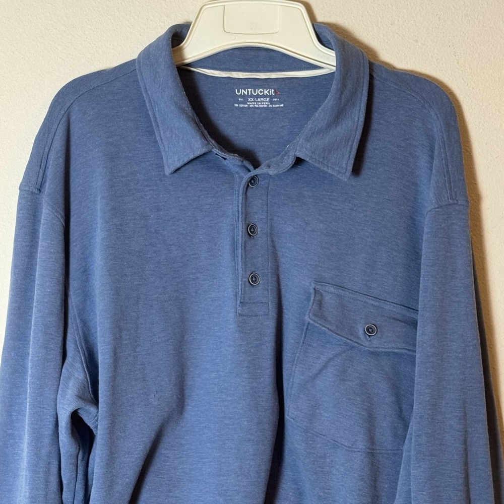 UNTUCKit Men's XXL Long Sleeve Polo Shirt Blue Cotton Blend Casual